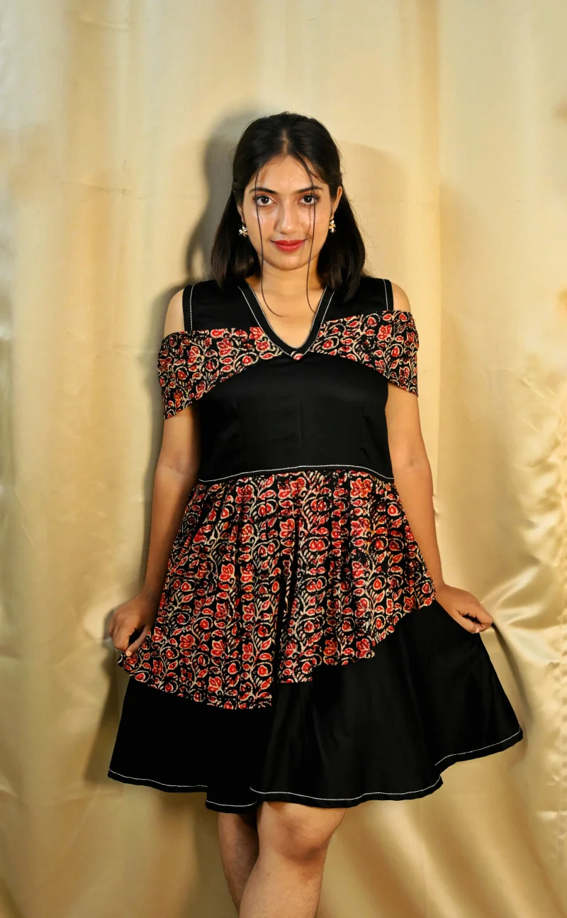 COLD SHOULDER KALAMKARI DRESS - Image 2