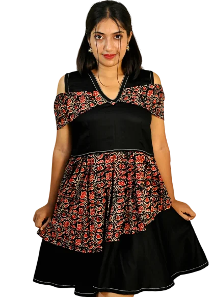 COLD SHOULDER KALAMKARI DRESS