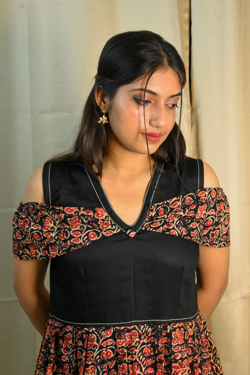 COLD SHOULDER KALAMKARI DRESS - Image 3