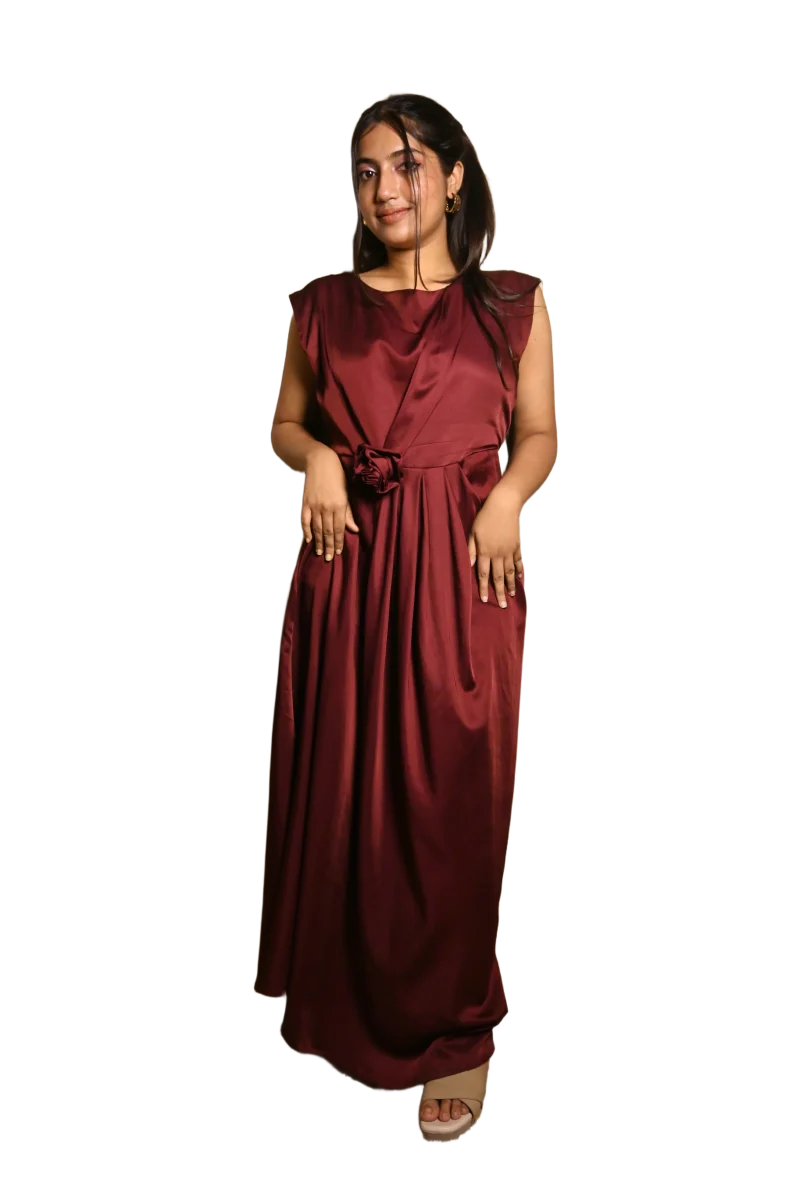 MERLOT DRAPED MAXI DRESS