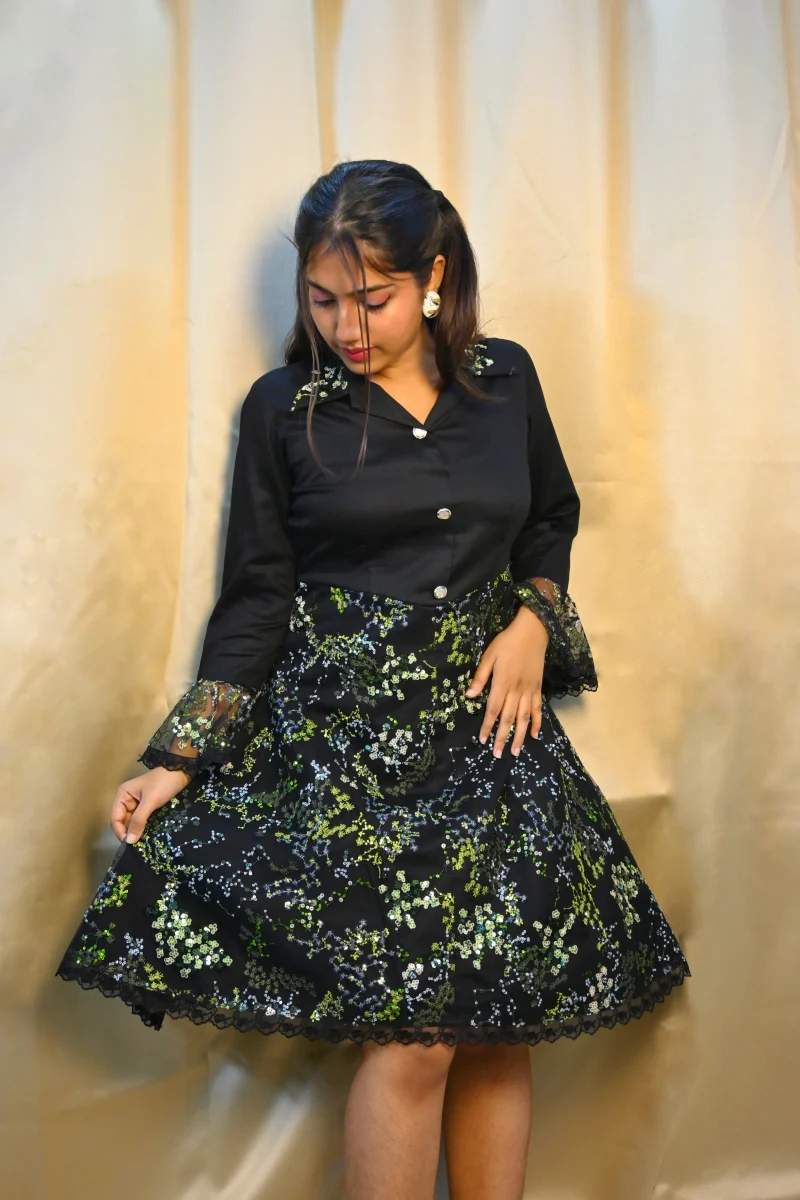 MIDNIGHT PETAL SEQUIN DRESS - Image 4
