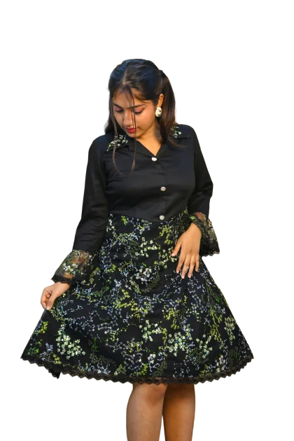 MIDNIGHT PETAL SEQUIN DRESS