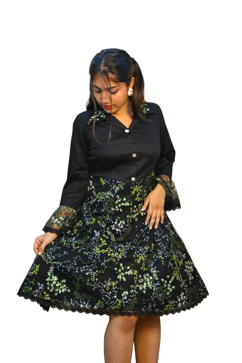 MIDNIGHT PETAL SEQUIN DRESS