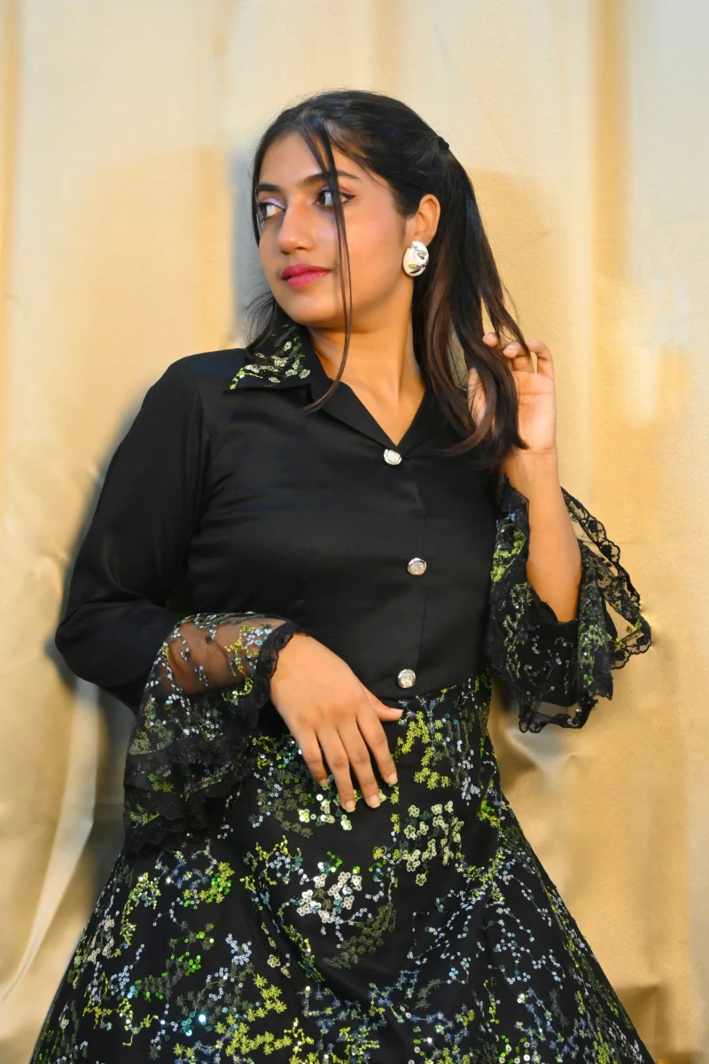 MIDNIGHT PETAL SEQUIN DRESS - Image 2